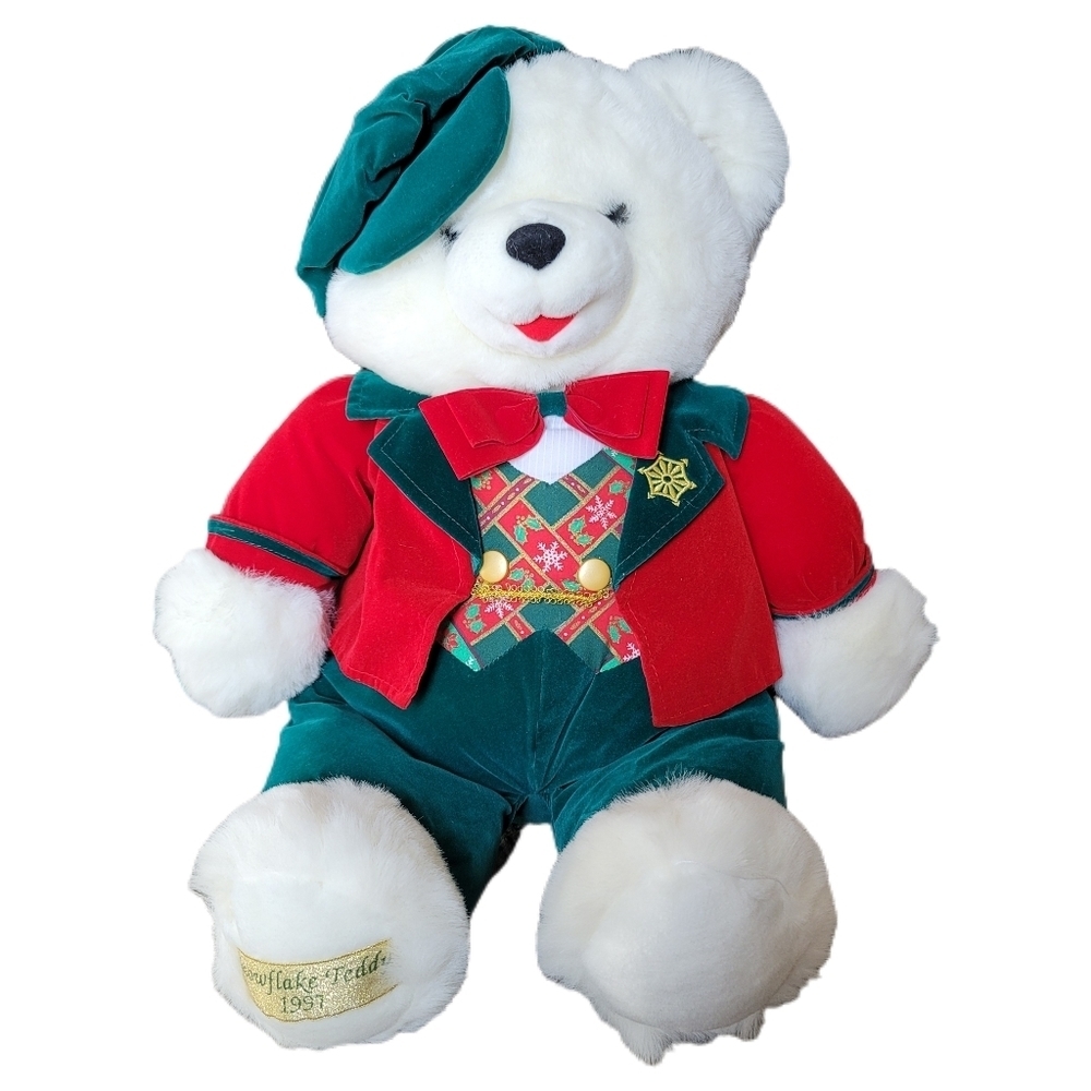 Vintage Snowflake Teddy 1997 Plush 23" Christmas Boy TB Trading Co